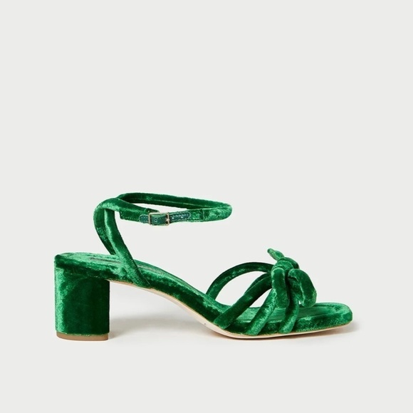 NWB Loeffler Randall Mikel Velvet Bow Mid Heel Sandals in Spruce Green Size 7 - Picture 7 of 8